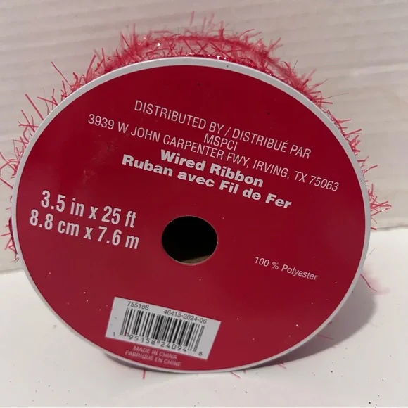 Sparkly Red tinsel WIRED solid Ribbon 3.5” - Picture 3 of 4